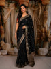 Classic Black Leaf Butta Zari Woven Design Raw Silk Festive Saree with Zari Border
