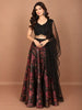 Classic Black Multicolor Floral Printed and Sequins Embroidered Design Organza Party Wear Lehenga with Matching Dupatta