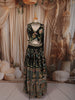 Classic Black Multicolor Floral Sequins and Zari Embroidered Design Tussar Silk Party Lehenga with Matching Choker Dupatta