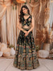 Classic Black Multicolor Floral Sequins and Zari Embroidered Design Tussar Silk Party Lehenga with Matching Choker Dupatta