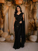 Classic Black Oversized Floral Sequins and Beads Embroidered Design Crepe Silk Ready To Wear Saree with Matching Designer Blouse