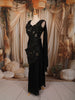 Classic Black Oversized Floral Sequins and Beads Embroidered Design Crepe Silk Ready To Wear Saree with Matching Designer Blouse