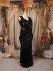 Classic Black Oversized Floral Sequins and Beads Embroidered Design Crepe Silk Ready To Wear Saree with Matching Designer Blouse