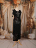 Classic Black Oversized Leaf and Circular Floral Mirror and Thread Embroidered Design Cotton Palazzo Suit