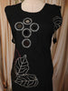 Classic Black Oversized Leaf and Circular Floral Mirror and Thread Embroidered Design Cotton Palazzo Suit
