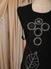 Classic Black Oversized Leaf and Circular Floral Mirror and Thread Embroidered Design Cotton Palazzo Suit
