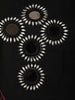 Classic Black Oversized Leaf and Circular Floral Mirror and Thread Embroidered Design Cotton Palazzo Suit