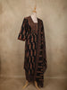 Classic Black Paisley Printed Design Cotton Straight Cut Salwar Suit with Dupatta