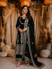 Classic Black Paisley Zari Embroidered and Stone Embellished Design Semi Silk Anarkali Salwar Suit with Matching Dupatta
