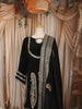 Classic Black Paisley Zari Embroidered and Stone Embellished Design Semi Silk Anarkali Salwar Suit with Matching Dupatta