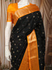 Classic Black Peacock Butta Zari Woven Design Pure Kanchipuram Silk Saree with Contrast Zari Border