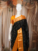 Classic Black Peacock Butta Zari Woven Design Pure Kanchipuram Silk Saree with Contrast Zari Border