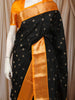 Classic Black Peacock Butta Zari Woven Design Pure Kanchipuram Silk Saree with Contrast Zari Border