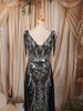 Classic Black Silver Abstract Sequins Embroidered Design Mermaid Sequins Fabric Party Wear Gown with Cape Sleeve