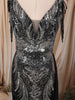 Classic Black Silver Abstract Sequins Embroidered Design Mermaid Sequins Fabric Party Wear Gown with Cape Sleeve