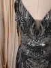 Classic Black Silver Abstract Sequins Embroidered Design Mermaid Sequins Fabric Party Wear Gown with Cape Sleeve