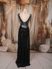 Classic Black Silver Abstract Sequins Embroidered Design Mermaid Sequins Fabric Party Wear Gown with Cape Sleeve