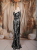 Classic Black Silver Heavy Sequins and Crystal Embroidered Design Sequins Fabric Party Wear Fish Cut Gown