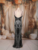 Classic Black Silver Heavy Sequins and Crystal Embroidered Design Sequins Fabric Party Wear Fish Cut Gown