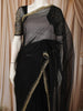 Classic Black Solid Design Net Party Wear Saree with Zardozi Work Designer Border