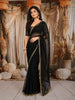 Classic Black Solid Design Net Party Wear Saree with Zardozi Work Designer Border