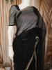 Classic Black Solid Design Net Party Wear Saree with Zardozi Work Designer Border