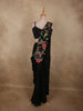 Classic Black Solid Design Satin Ready to Wear Draped Saree with Designer Blouse