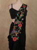 Classic Black Solid Design Satin Ready to Wear Draped Saree with Designer Blouse