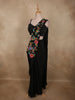 Classic Black Solid Design Satin Ready to Wear Draped Saree with Designer Blouse