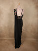 Classic Black Solid Design Satin Ready to Wear Draped Saree with Designer Blouse