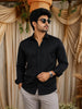 Classic Black Solid Woven Design Pure Cotton Formal Wear Full Sleeve Men Shirt