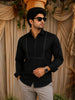 Classic Black Solid Woven Design Pure Cotton Formal Wear Full Sleeve Men Shirt
