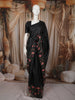 Classic Black Solid Woven Design Pure Tussar Silk Fancy Saree with Floral Thread Work Border