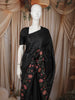 Classic Black Solid Woven Design Pure Tussar Silk Fancy Saree with Floral Thread Work Border