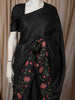 Classic Black Solid Woven Design Pure Tussar Silk Fancy Saree with Floral Thread Work Border