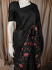 Classic Black Solid Woven Design Pure Tussar Silk Fancy Saree with Floral Thread Work Border