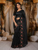 Classic Black Solid Woven Design Pure Tussar Silk Fancy Saree with Floral Thread Work Border