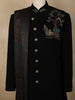 Classic Black Tree Motif Thread Embroidered Design Polynosic Men's Sherwani Suit