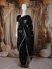 Classic Black and Blue Striped Woven Design Pure Tussar Party Wear Saree with Scalloped Border