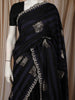 Classic Black and Blue Striped Woven Design Pure Tussar Party Wear Saree with Scalloped Border