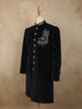 Classic Black elephant Motif Beads and Zardozi Embroidered Design Velvet Men's Sherwani Suit