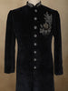 Classic Black elephant Motif Beads and Zardozi Embroidered Design Velvet Men's Sherwani Suit
