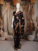 Classic Black with Multicolor Floral Printed Design Semi Silk Festive Saree with Zari Border