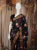 Classic Black with Multicolor Floral Printed Design Semi Silk Festive Saree with Zari Border