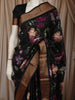 Classic Black with Multicolor Floral Printed Design Semi Silk Festive Saree with Zari Border