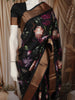 Classic Black with Multicolor Floral Printed Design Semi Silk Festive Saree with Zari Border