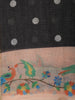 Classic Charcoal Black Dots Printed Design Linen Cotton Saree with Contrast Floral Border