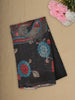 Classic Charcoal Black Floral and Paisley Printed Design Linen Cotton Saree