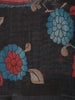 Classic Charcoal Black Floral and Paisley Printed Design Linen Cotton Saree