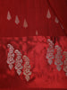 Classic Crimson Red Leaf Butta Zari Woven Design semi Banarasi Silk Saree with Floral Border